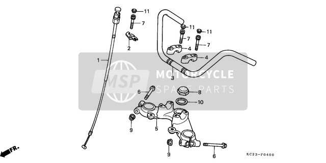 Honda CM125C 1992 Maniglia tubo/Ponte superiore per un 1992 Honda CM125C